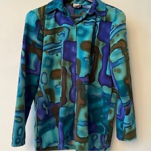 Colorful Vintage Caribou New York, long sleeve, polyester blouse